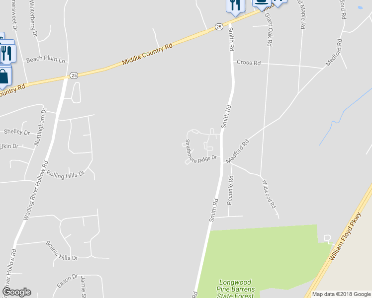 map of restaurants, bars, coffee shops, grocery stores, and more near 8 Valley Forge Court in Ridge
