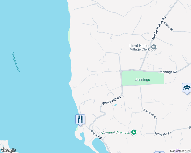 map of restaurants, bars, coffee shops, grocery stores, and more near 249 Jennings Road in Cold Spring Harbor