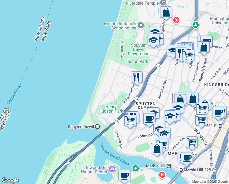 map of restaurants, bars, coffee shops, grocery stores, and more near 775 Kappock Street in Bronx