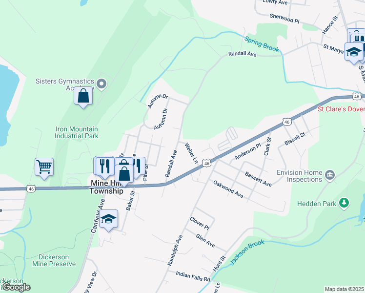 map of restaurants, bars, coffee shops, grocery stores, and more near 37 Randall Avenue in Mine Hill Township