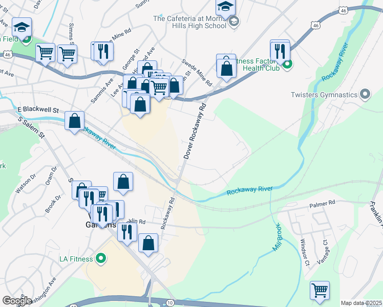 map of restaurants, bars, coffee shops, grocery stores, and more near 452 Rockaway Road in Dover