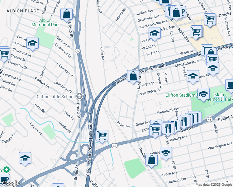 map of restaurants, bars, coffee shops, grocery stores, and more near 74 Walman Avenue in Clifton