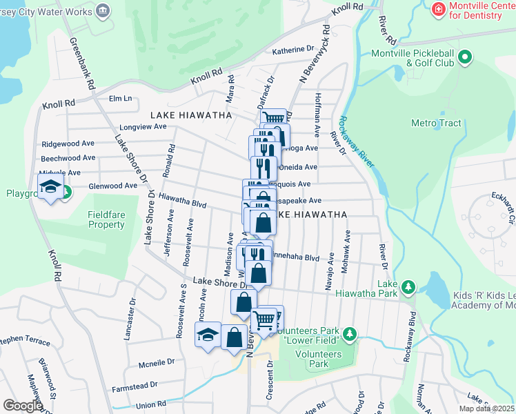 map of restaurants, bars, coffee shops, grocery stores, and more near 102 North Beverwyck Road in Parsippany-Troy Hills