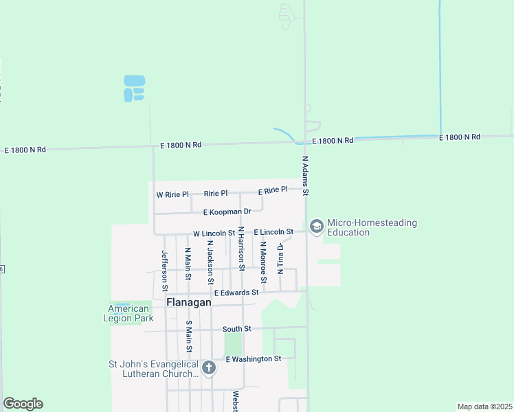map of restaurants, bars, coffee shops, grocery stores, and more near 304 East Koopman Drive in Flanagan