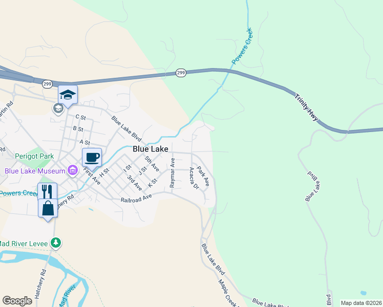 map of restaurants, bars, coffee shops, grocery stores, and more near 37 Buckley Road in Blue Lake