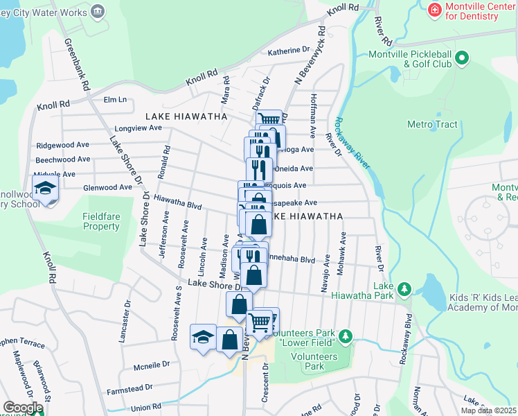 map of restaurants, bars, coffee shops, grocery stores, and more near 104 North Beverwyck Road in Parsippany-Troy Hills