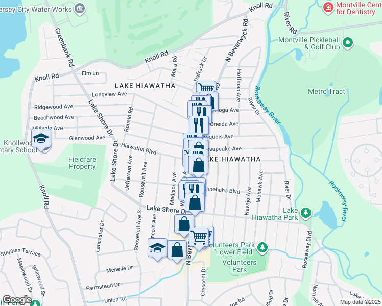 map of restaurants, bars, coffee shops, grocery stores, and more near 102 North Beverwyck Road in Parsippany-Troy Hills