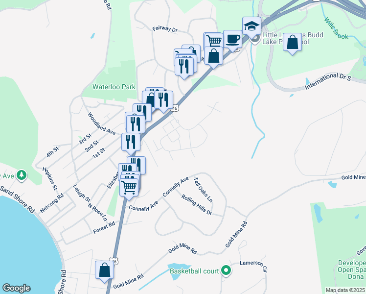 map of restaurants, bars, coffee shops, grocery stores, and more near 73 U.S. 46 in Mount Olive