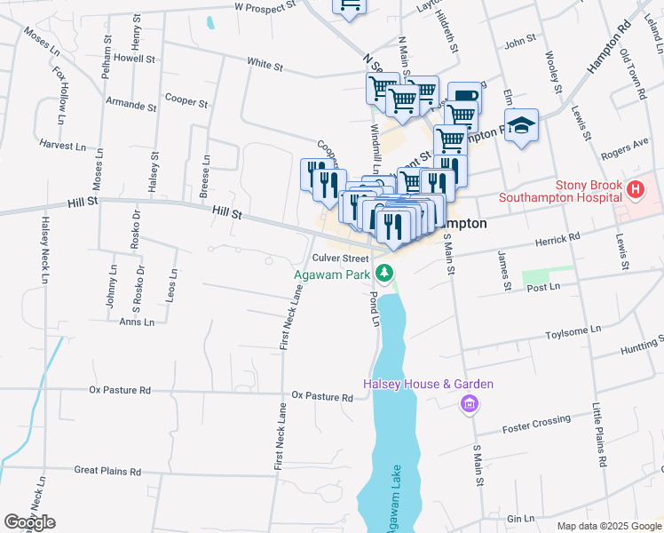 map of restaurants, bars, coffee shops, grocery stores, and more near 50 Culver Street in Southampton