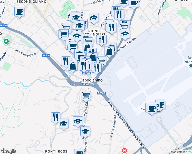 map of restaurants, bars, coffee shops, grocery stores, and more near 7 Via Francesco de Pinedo in Naples