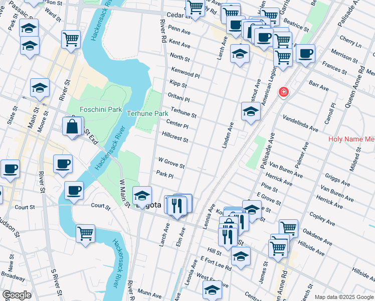 map of restaurants, bars, coffee shops, grocery stores, and more near 482 Larch Avenue in Bogota