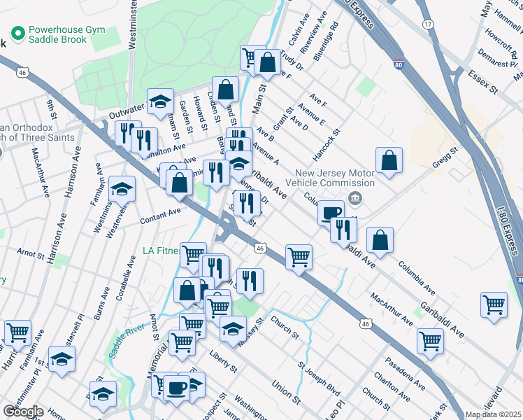 map of restaurants, bars, coffee shops, grocery stores, and more near 71 Mitchell Street in Lodi
