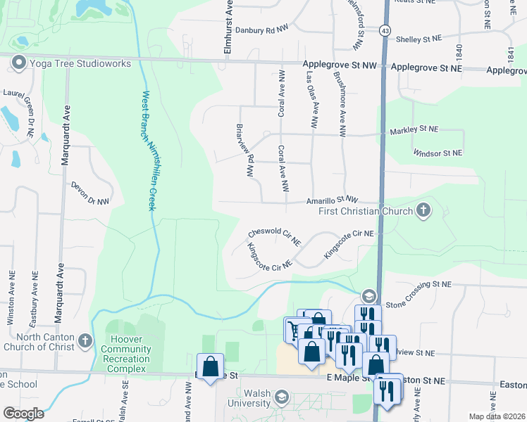map of restaurants, bars, coffee shops, grocery stores, and more near 1800 Amarillo Street Northwest in North Canton