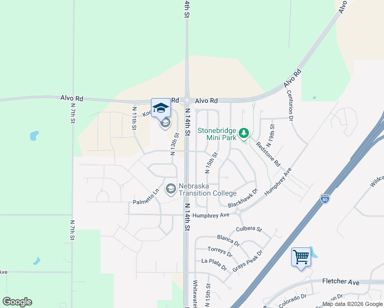 map of restaurants, bars, coffee shops, grocery stores, and more near 7149 Whitewater Lane in Lincoln