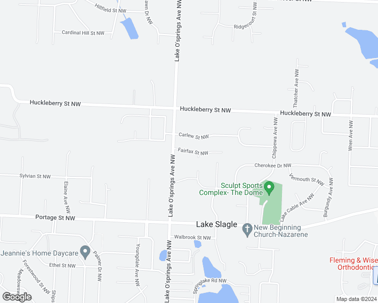 map of restaurants, bars, coffee shops, grocery stores, and more near 5942 Fairfax Street Northwest in North Canton
