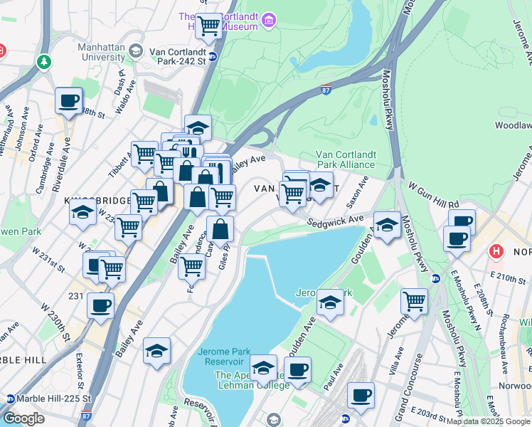 map of restaurants, bars, coffee shops, grocery stores, and more near 71 Stevenson Place in Bronx