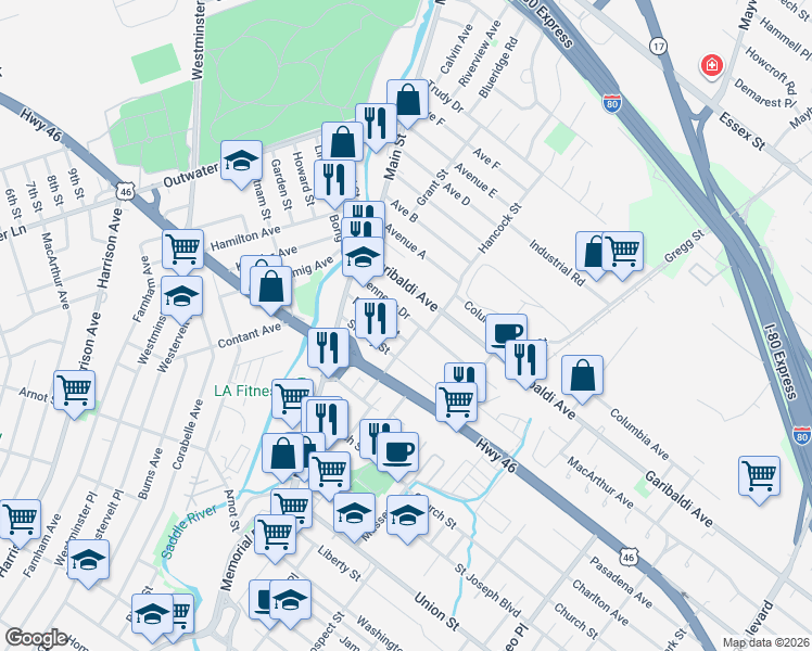 map of restaurants, bars, coffee shops, grocery stores, and more near 71 Mitchell Street in Lodi
