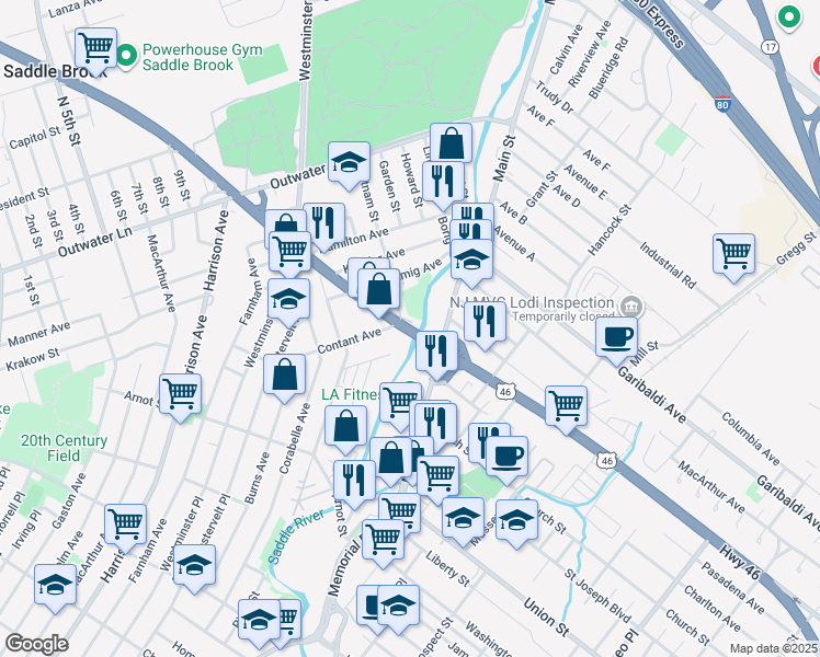 map of restaurants, bars, coffee shops, grocery stores, and more near 42 U.S. 46 in Lodi