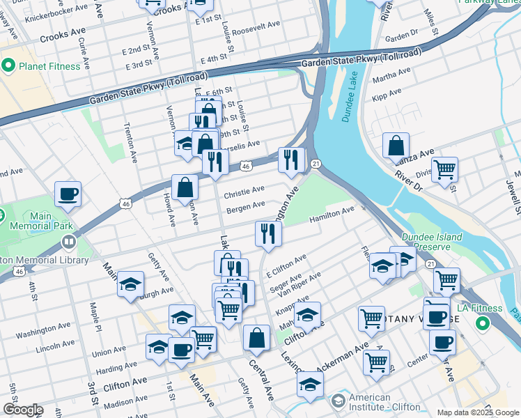 map of restaurants, bars, coffee shops, grocery stores, and more near in Clifton