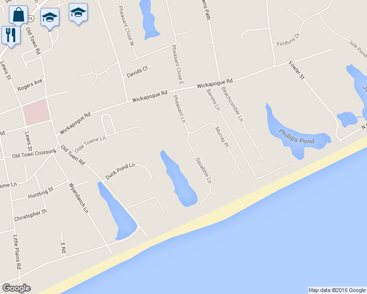 map of restaurants, bars, coffee shops, grocery stores, and more near 12 Squabble Lane in Southampton