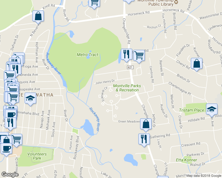 map of restaurants, bars, coffee shops, grocery stores, and more near 2 Russell Court in Montville