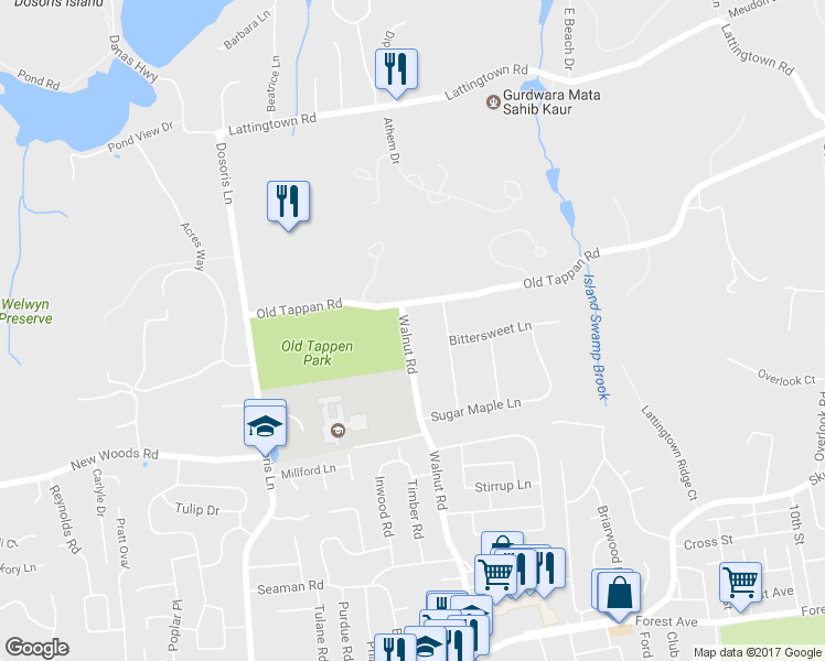 map of restaurants, bars, coffee shops, grocery stores, and more near 269 Walnut Road in Glen Cove