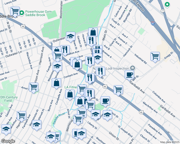 map of restaurants, bars, coffee shops, grocery stores, and more near in Lodi