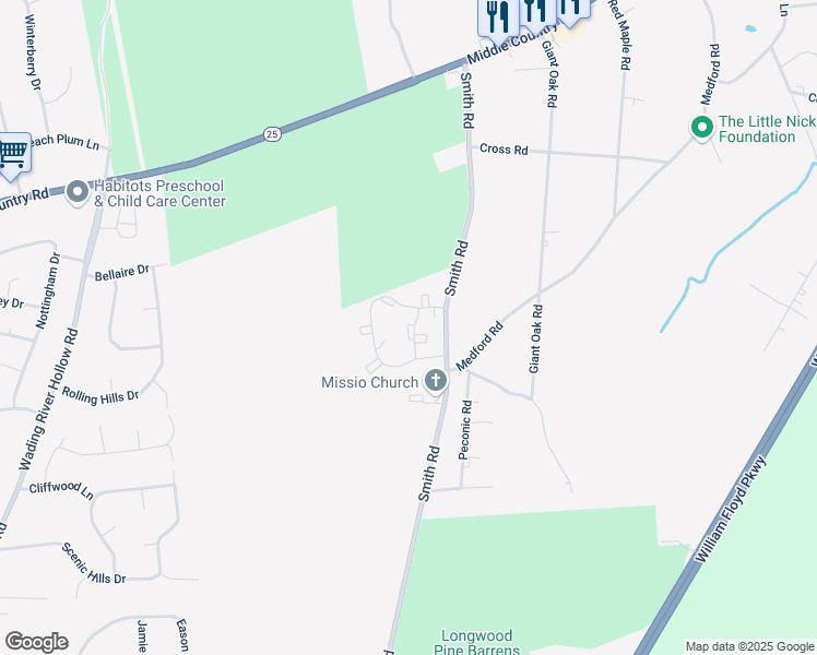 map of restaurants, bars, coffee shops, grocery stores, and more near 8 Ticonderoga Court in Ridge