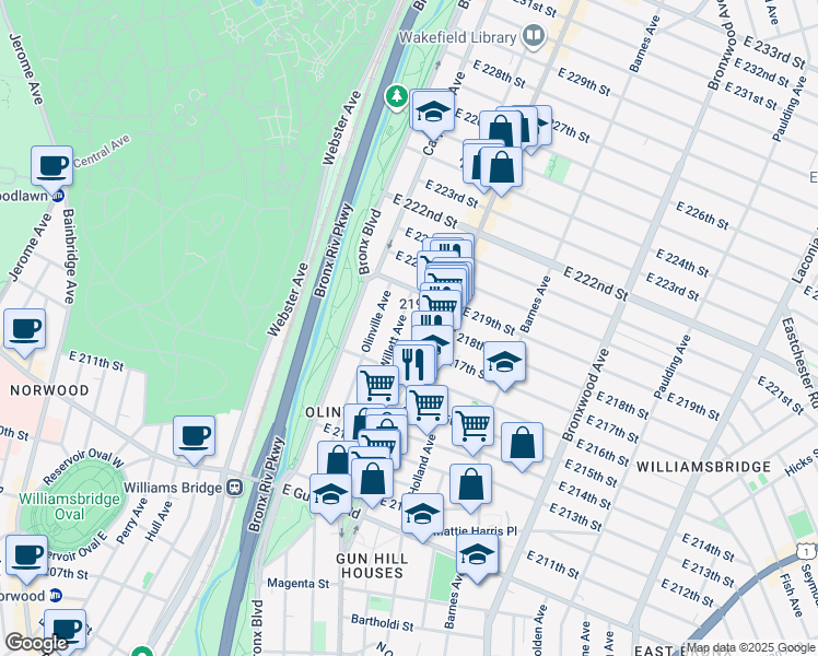 map of restaurants, bars, coffee shops, grocery stores, and more near 3728 Willett Avenue in The Bronx