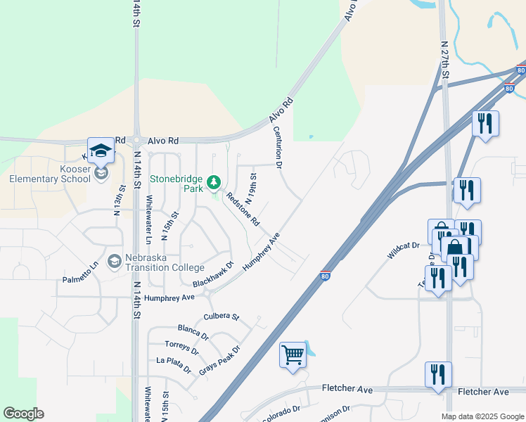 map of restaurants, bars, coffee shops, grocery stores, and more near 7210 Dorchester Court in Lincoln