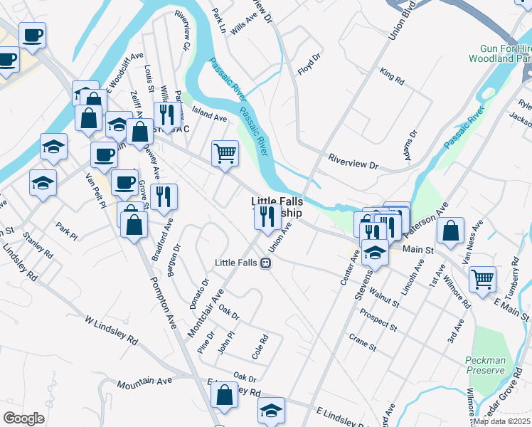map of restaurants, bars, coffee shops, grocery stores, and more near 229 Main Street in Little Falls