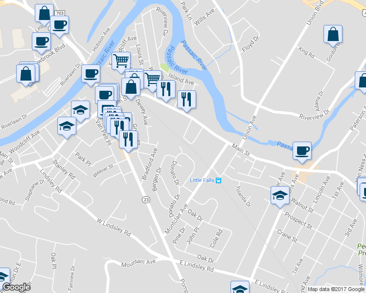 map of restaurants, bars, coffee shops, grocery stores, and more near 4 Elm Court in Little Falls