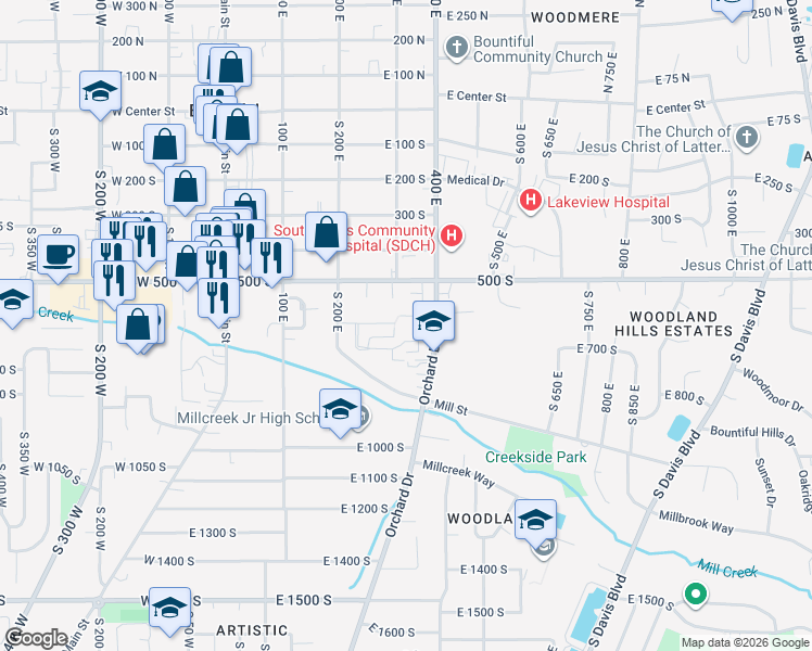 map of restaurants, bars, coffee shops, grocery stores, and more near 337 Peach Lane in Bountiful
