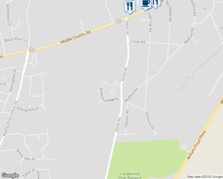 map of restaurants, bars, coffee shops, grocery stores, and more near 8 Ticonderoga Court in Ridge