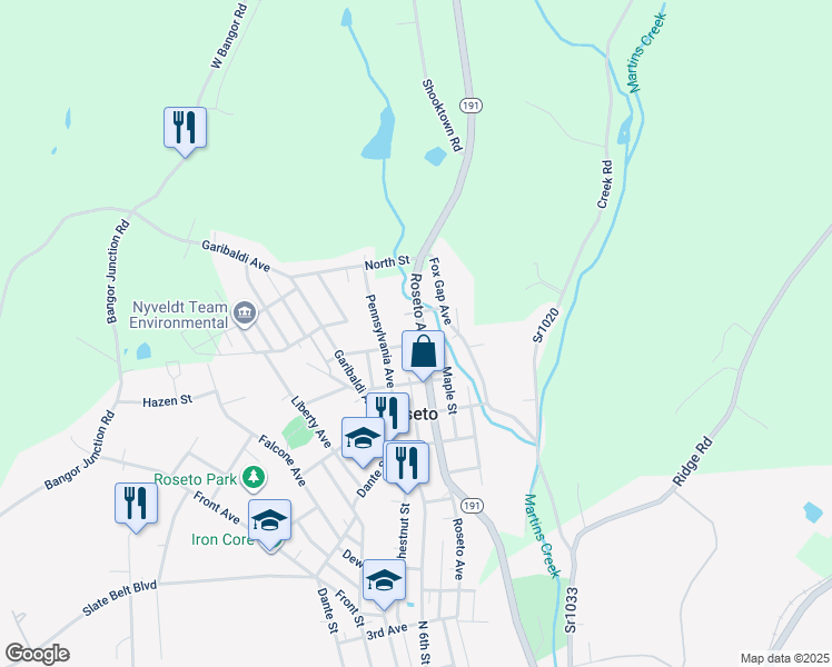 map of restaurants, bars, coffee shops, grocery stores, and more near 610 Roseto Avenue in Roseto