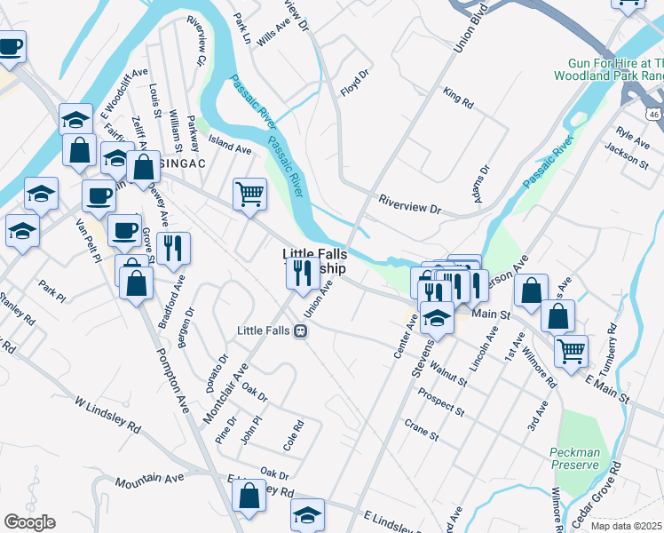 map of restaurants, bars, coffee shops, grocery stores, and more near 220 Main Street in Little Falls Township