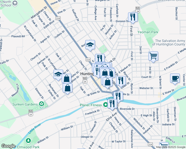 map of restaurants, bars, coffee shops, grocery stores, and more near 131 Park Drive in Huntington