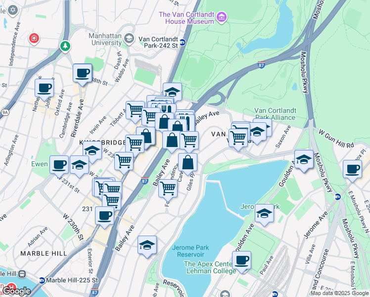map of restaurants, bars, coffee shops, grocery stores, and more near 3800 Orloff Avenue in The Bronx