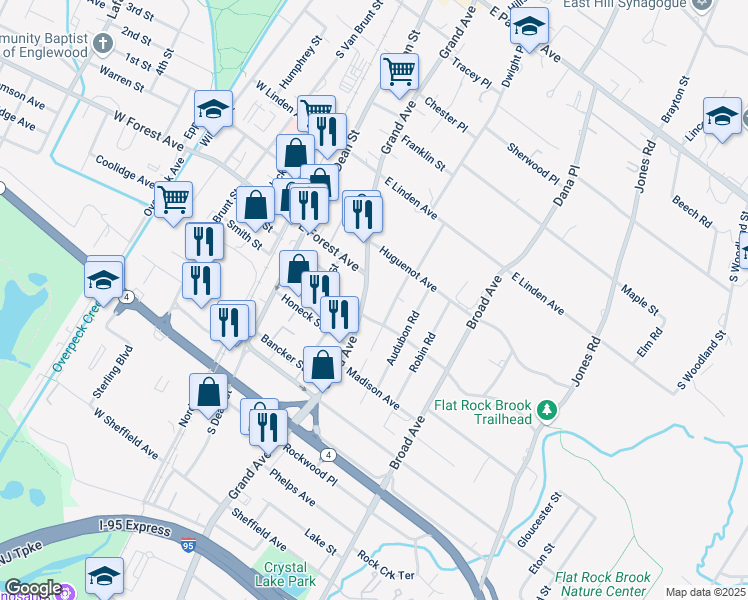 map of restaurants, bars, coffee shops, grocery stores, and more near 300 Starling Road in Englewood