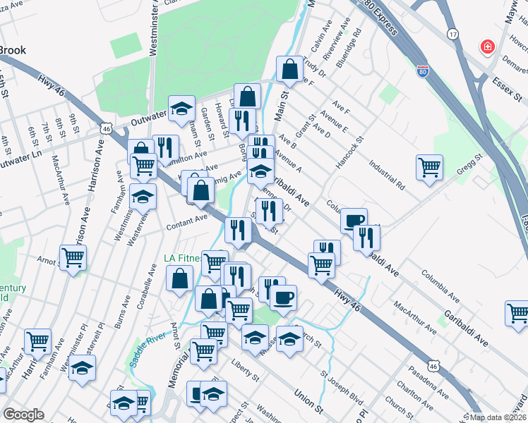 map of restaurants, bars, coffee shops, grocery stores, and more near 39 Sidney Street in Lodi