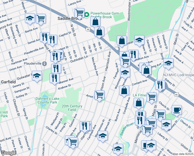 map of restaurants, bars, coffee shops, grocery stores, and more near 444 Macarthur Avenue in Garfield