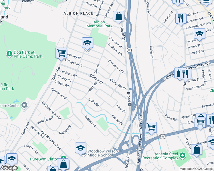 map of restaurants, bars, coffee shops, grocery stores, and more near 34 Mountainview Drive in Woodland Park