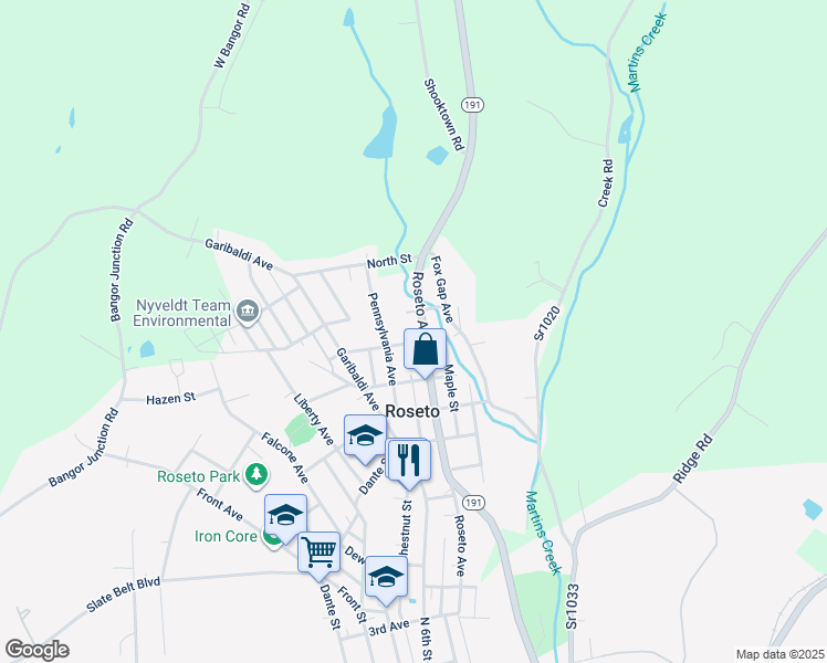 map of restaurants, bars, coffee shops, grocery stores, and more near 610 Roseto Avenue in Roseto