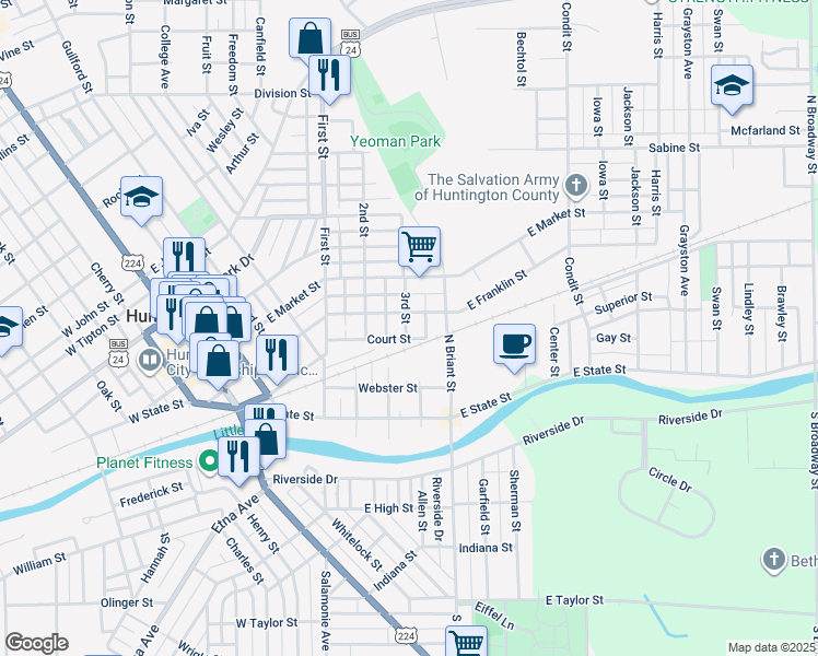 map of restaurants, bars, coffee shops, grocery stores, and more near 701 Court Street in Huntington