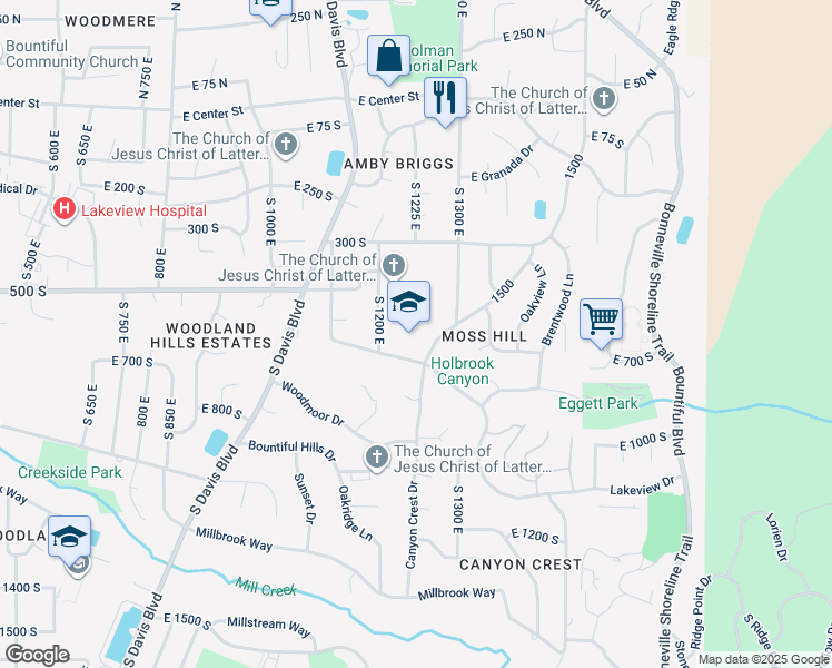 map of restaurants, bars, coffee shops, grocery stores, and more near 1235 East 600 South in Bountiful