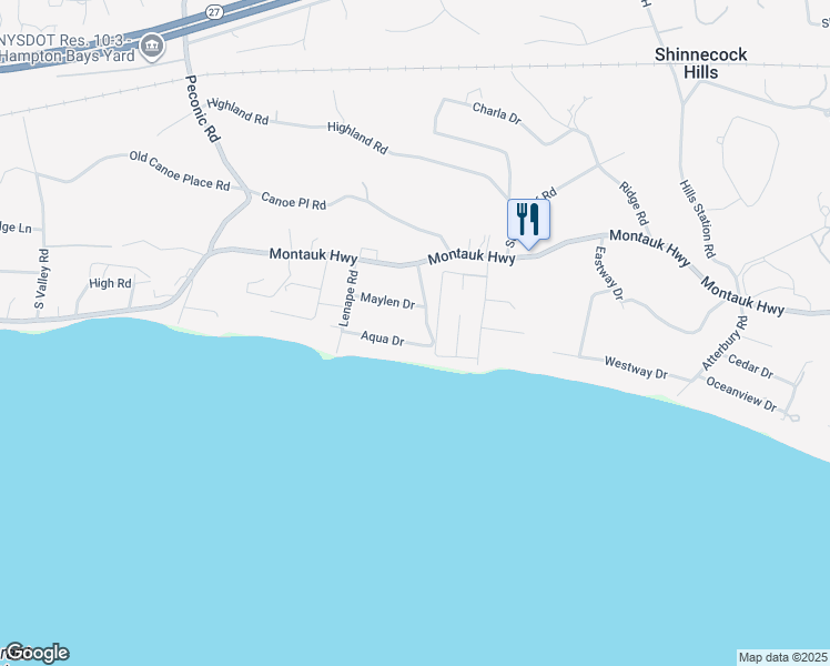 map of restaurants, bars, coffee shops, grocery stores, and more near 20 Aqua Drive in Southampton