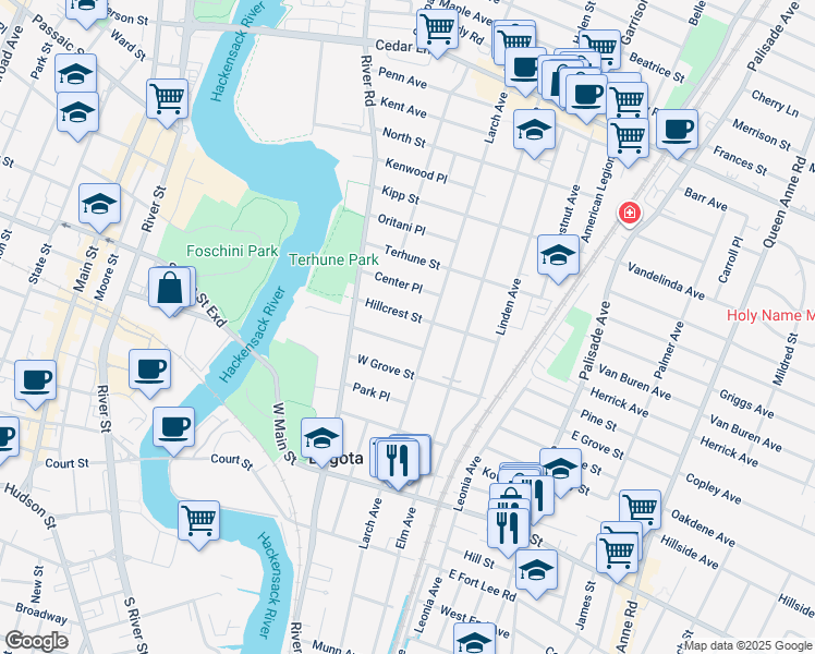 map of restaurants, bars, coffee shops, grocery stores, and more near 482 Larch Avenue in Bogota