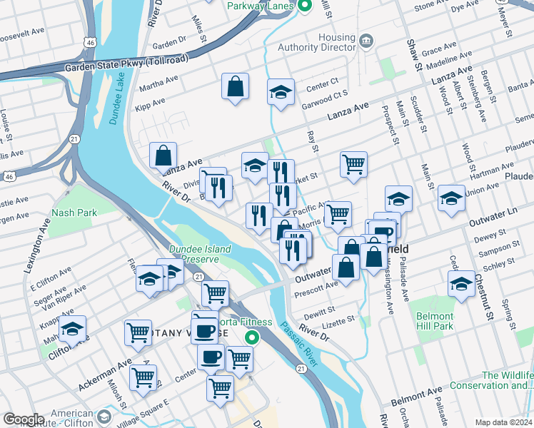 map of restaurants, bars, coffee shops, grocery stores, and more near 11 Pacific Avenue in Garfield