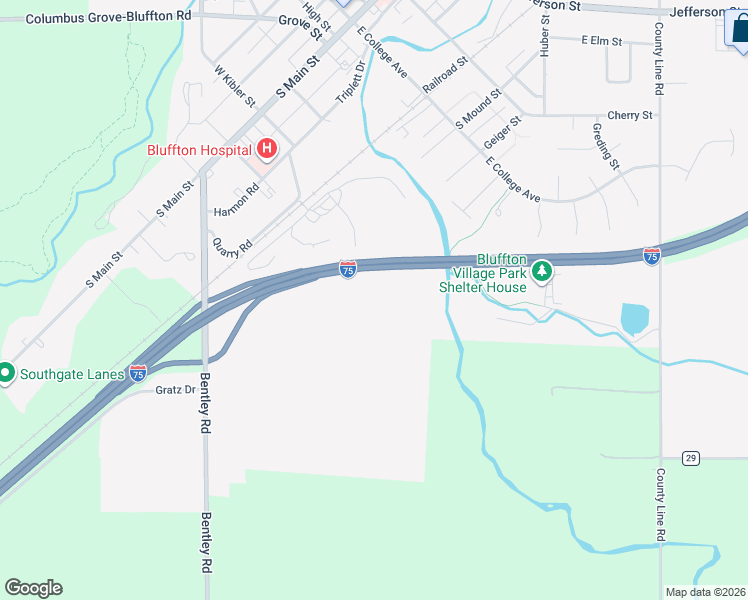 map of restaurants, bars, coffee shops, grocery stores, and more near Interstate 75 in Bluffton