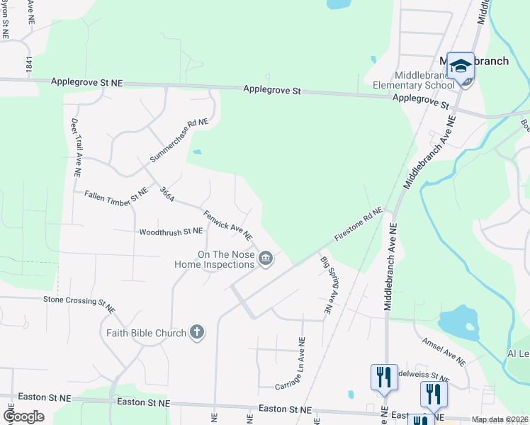 map of restaurants, bars, coffee shops, grocery stores, and more near 6910 Fenwick Avenue Northeast in Canton
